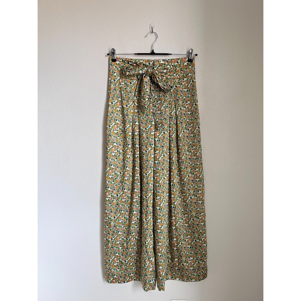 Zara Satin Floral Pleated Wide Leg Pants in Multicolor Size MEDIUM